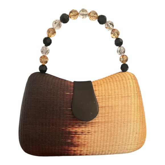 Le Sak Handmade Handbag Purse Beaded Top Handle Made of Natural Buri Palm Fibers - Picture 1 of 5
